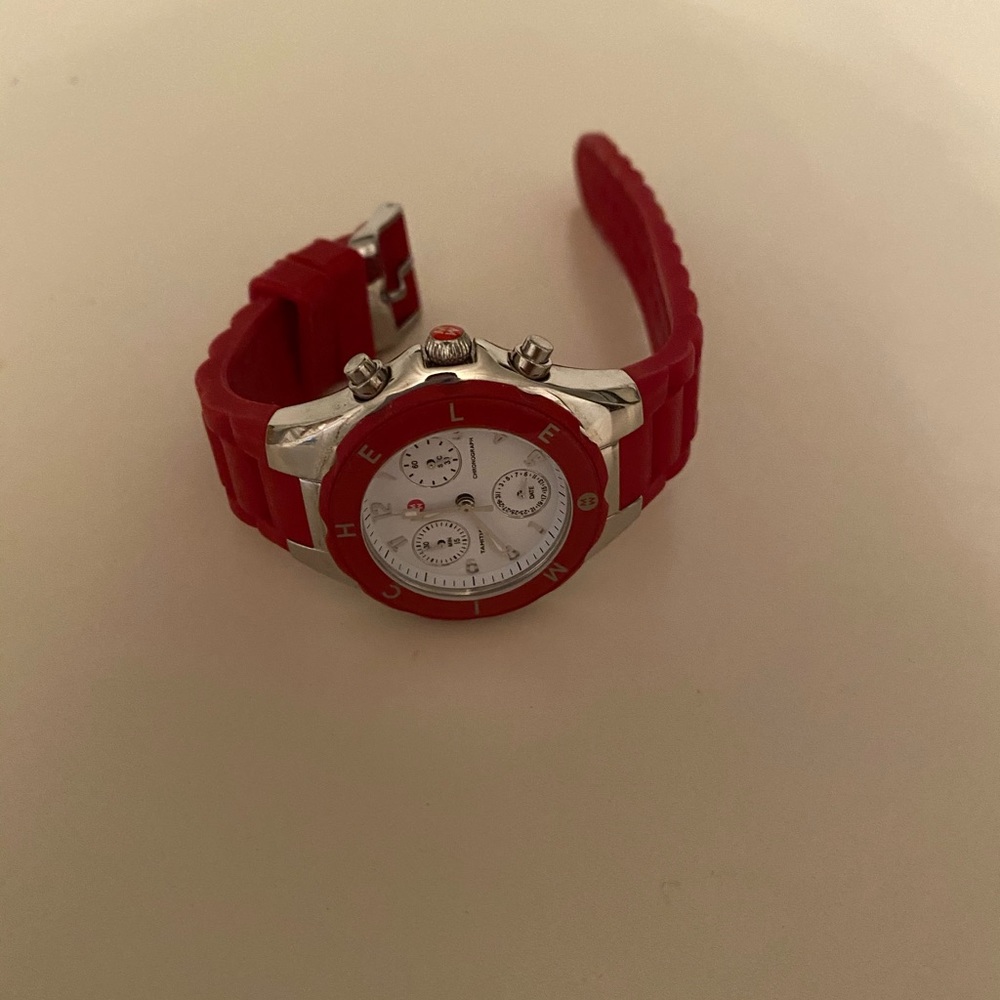 Brand Michele Jelly Bean Tahitian Red Silver Watch
